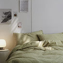 Matcha Green Nature Solid Color Bedding Set Waffle Weave Green Duvet Cover