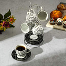 Expressions Espresso Saucer Set, 13PC Cups Stand, White/Black