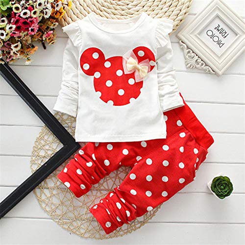 Cute Toddler Baby Girls Clothes Set Long Sleeve T-Shirt and Pants Kids 2pcs Outfits(White+Red,2T)