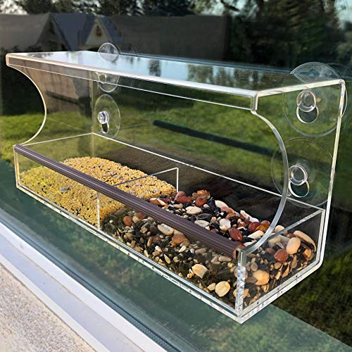Window Bird Feeders with Strong Suction Cups - 4 Cups Tray with Drainage Holes