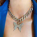Big Butterfly Pendant Necklace For Women Rhinestone Cuban Link Hip Hop Crystal