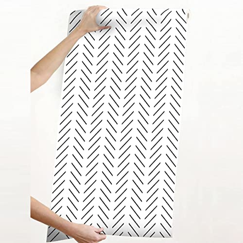 Black and White Peel and Stick Wallpaper Modern Herringbone Contact Paper