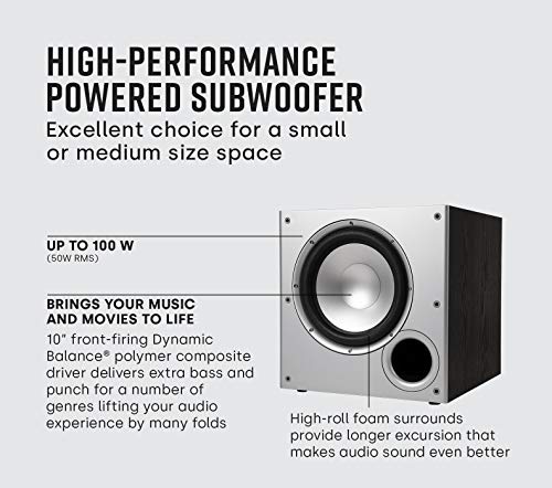 10" Powered Subwoofer - Power Port Technology, Up to 100 Watts, Big Bass in Compact Design