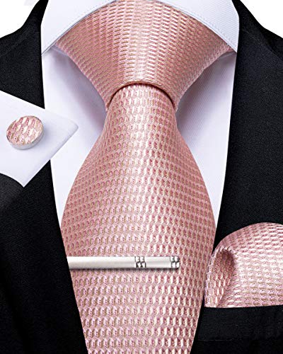 Mens Blush Pink Tie Set Rose Gold Ties for Men Silk Plaids