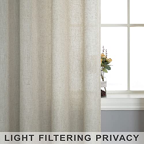 Beige Linen Curtains for Small Windows 45 Inch Length 2 Panel Rod Pocket