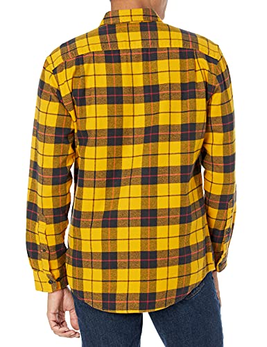 Men's Long-Sleeve Flannel Shirt (Available in Plus Size), Yellow, Plaid, Large