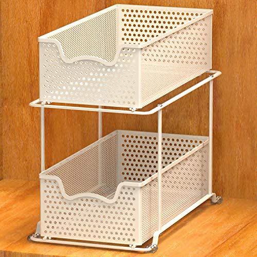 2 Tier Sliding Cabinet Basket Organizer Drawer, White