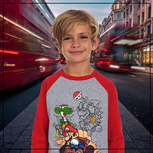 Nintendo Boys Super Mario Kart Long Sleeve Graphic Tee Shirt Top (14/16, Grey/Red)