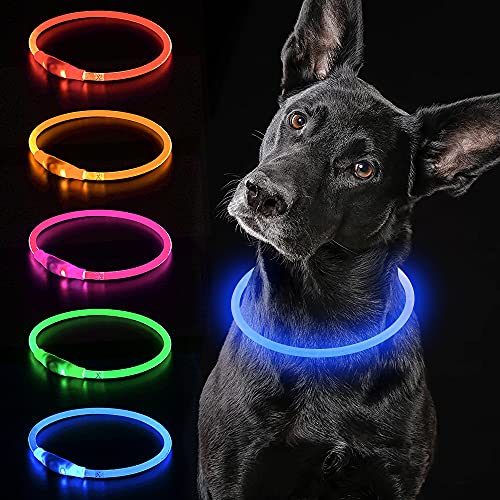 LED Dog Collar USB Rechargeable Light Up Dog Collar Adjustable TPU Pet Collars