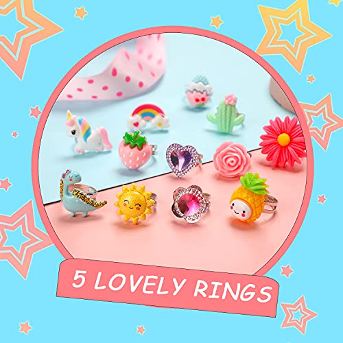 Little Girl Jewel Rings in Box, Adjustable, No Duplication, Girl Pretend Play and Dress Up