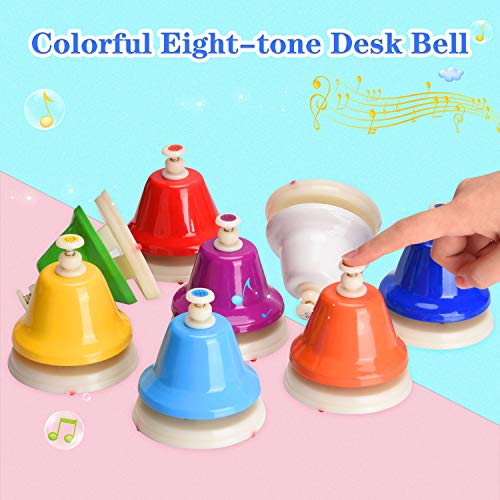 Desk Bells, 8 Notes Diatonic Metal Hand Bells, Rainbow Music Bells