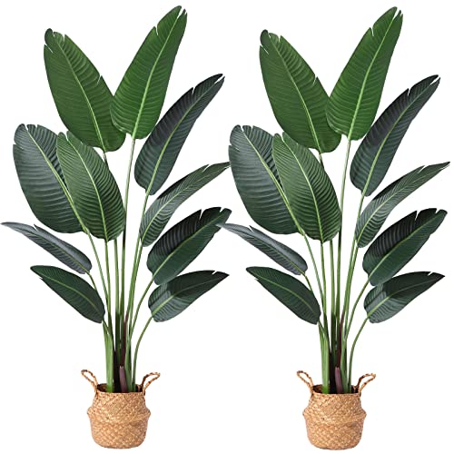 Artificial Bird of Paradise Plants 5Ft Fake Tropical Palm Tree with 10 Trunks in Pot