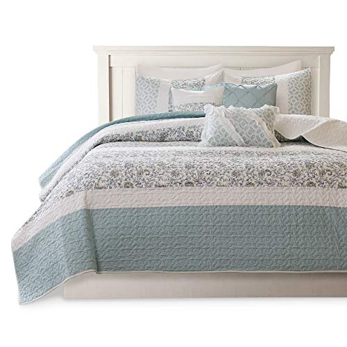 Dawn 6 Piece Cotton Percale Quilted Coverlet Set, Blue