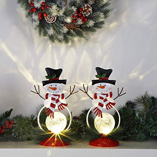 Lighted Christmas Table Decorations, Christmas Snowman LED Glass Ball Lights