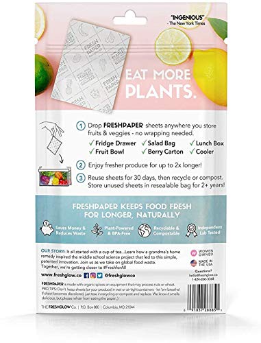 THE FRESHGLOW Co FRESHPAPER Food Saver Sheets for Produce, 8 Reusable