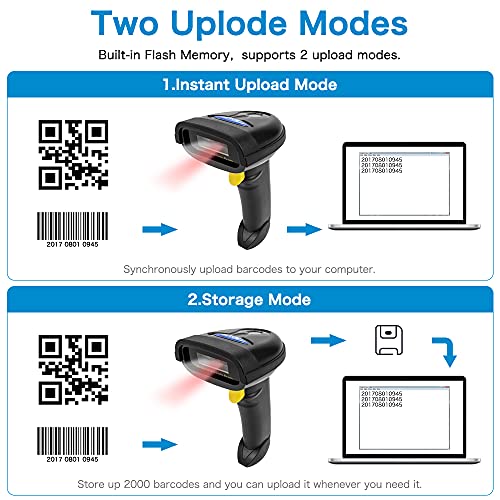 Barcode Scanner, Compatible with 2.4G Wireless & Bluetooth & USB Wired Connection