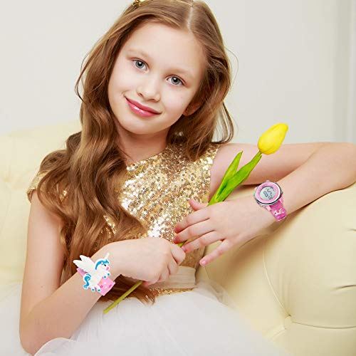 2 Pieces Kids Unicorn Watch Toddler Watch and Silicone Wristband Cute 3D Kids Digital Watch