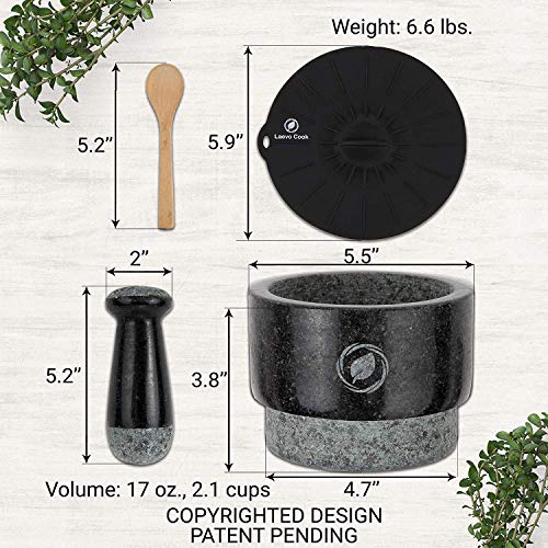 Granite Mortar and Pestle Set - 5.5 Inch, 17.5 Oz - Unique Double Sided