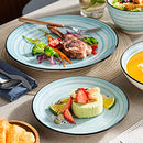 Blue Dinner Set, 24 Pieces Stoneware Dinnerware Set, Handpainted Spirals Pattern