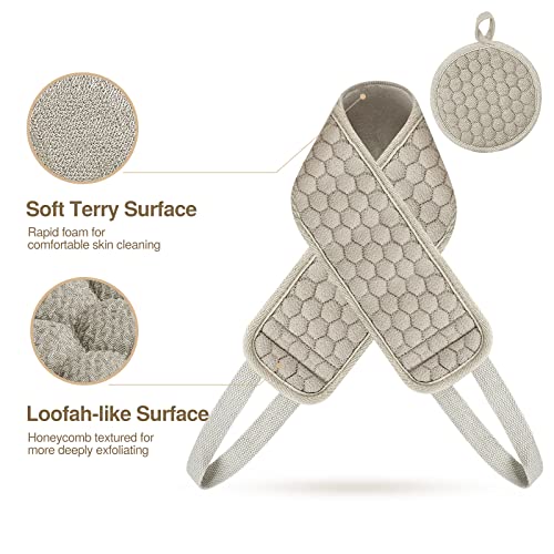 Exfoliating Back Scrubber& Exfoliating Sponge Pad Set for Shower