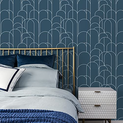 Peel and Stick Wallpaper Modern Blue Geometric Wallpaper 17.71 in X 118