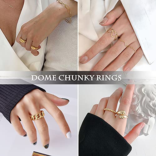 10PCS Gold Dome Chunky Rings for Women 18K Gold Plated Signet Rings