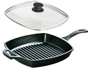 Cast Iron Cookware Set - Square Grill Pan with Square Tempered Glass Lid (10.5 in)