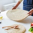 6 Pack Woven Placemats,Round Corn Husk Weave Placemat Braided Rattan Tablemats