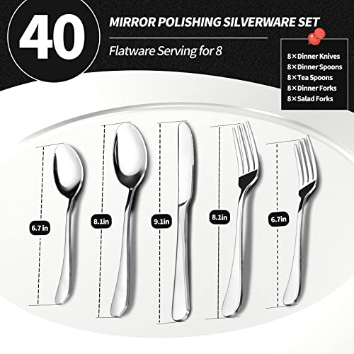 40 Piece Silverware Set, Premium Silverware Cutlery Set Stainless Steel