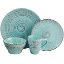 Elama Embossed Stoneware Ocean Dinnerware Dish Set, 16 Piece, Turquoise