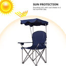 Portable Folding Beach Canopy Chair with Cup Holders - Blue