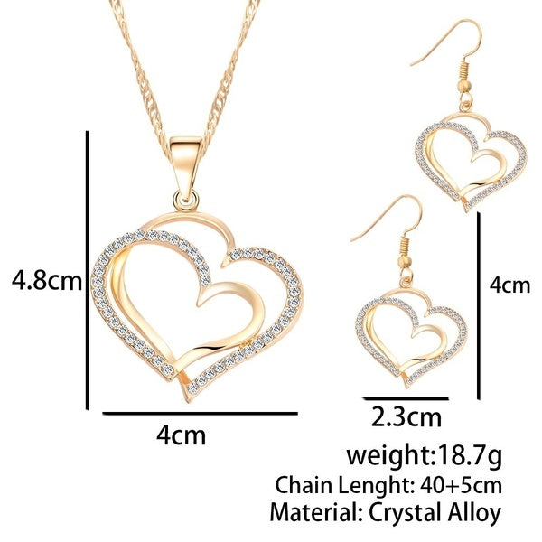 Necklace Earring Set Fashion Luxury Crystal Charm Goldplated Silver Heart
