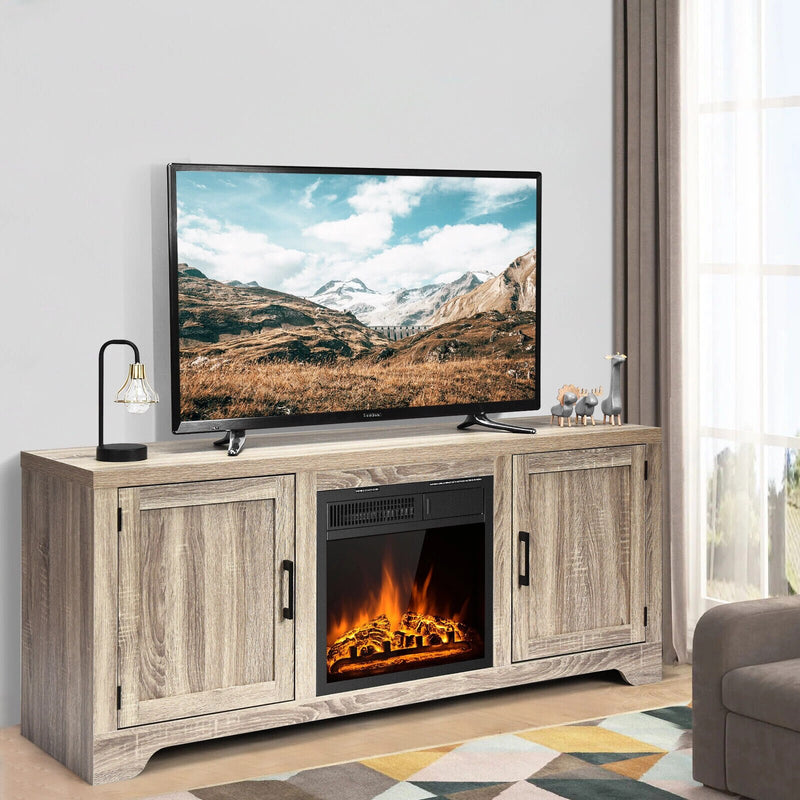 58" Fireplace TV Stand Storage Cabinet Console w/ 18" 1500W Electric Fireplace