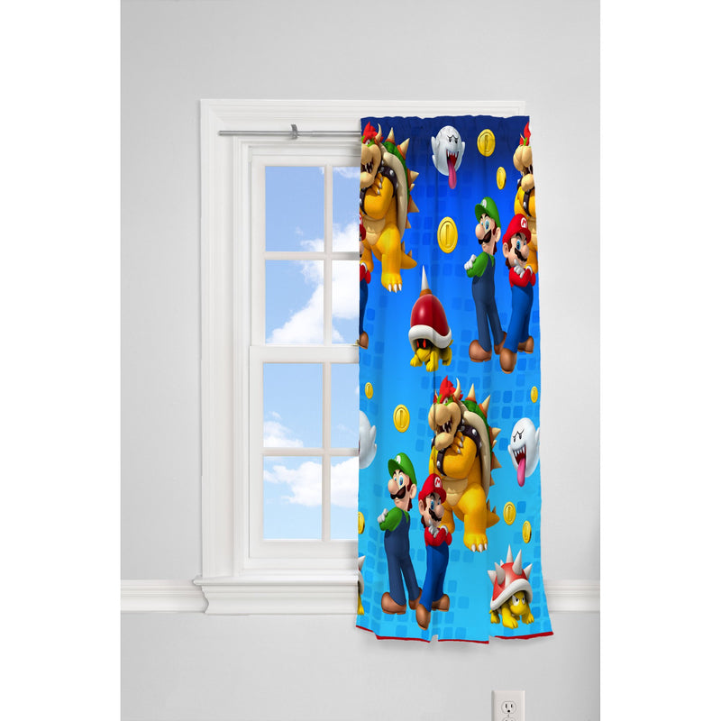 Super Mario Kids Lights Off Room Darkening Curtain Panel, 63" Length, Blue