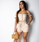 Off shoulder tube playsuit summer jumpsuit Khaki