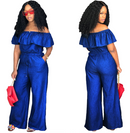 Jumpsuit Overalls Off Shoulder Ruffles Denim Pants