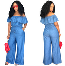 Jumpsuit Overalls Off Shoulder Ruffles Denim Pants