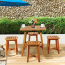 5PCS Acacia Patio Dining Set Outdoor Dining Furniture w/Square Table & 4 Stools