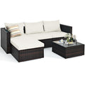 5PCS Patio Rattan Furniture Set Sectional Conversation Sofa w/ Coffee Table