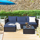 5PCS Patio Rattan Furniture Set Sectional Conversation Sofa w/ Coffee Table