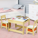 Kids Table Chairs Set With Storage Boxes Blackboard Whiteboard Drawing (Natural)