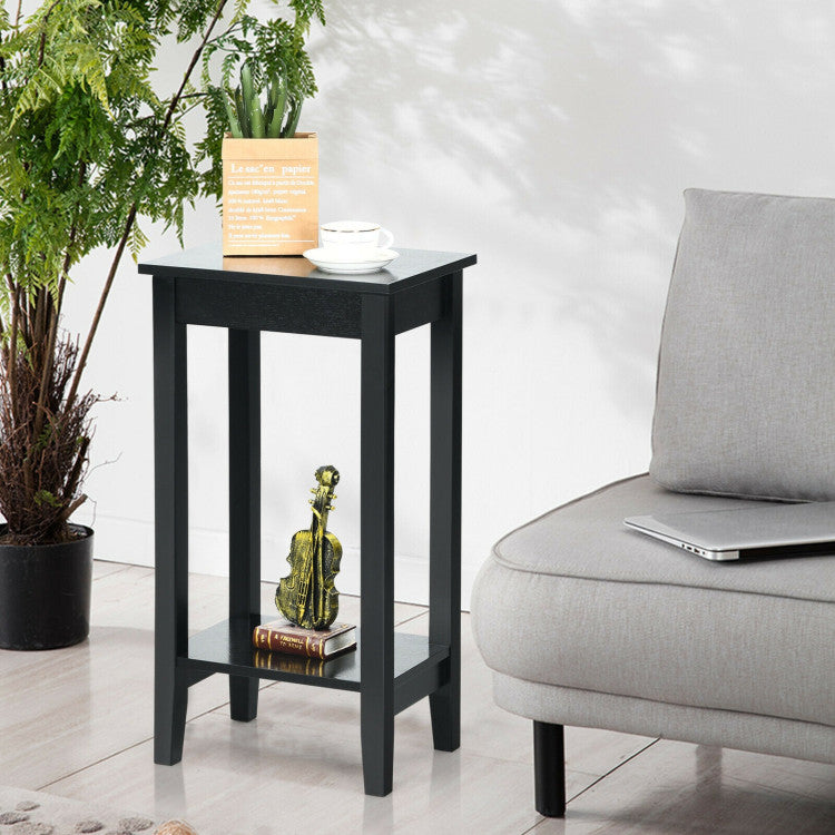 2-Tier Nightstand End Side Wooden Legs Table for Bedroom