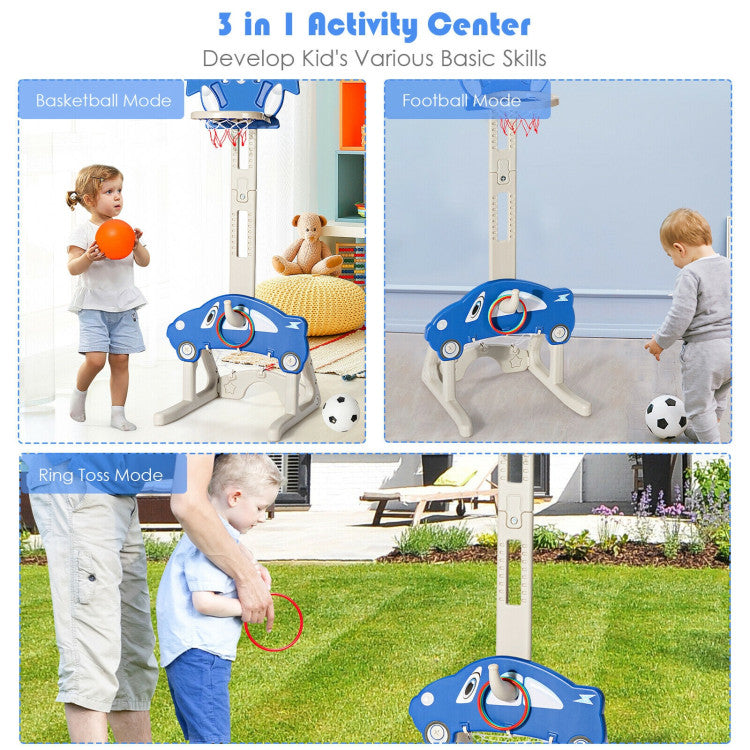 3-in-1 Basketball Hoop for Kids Adjustable Height Playset with Balls Blue