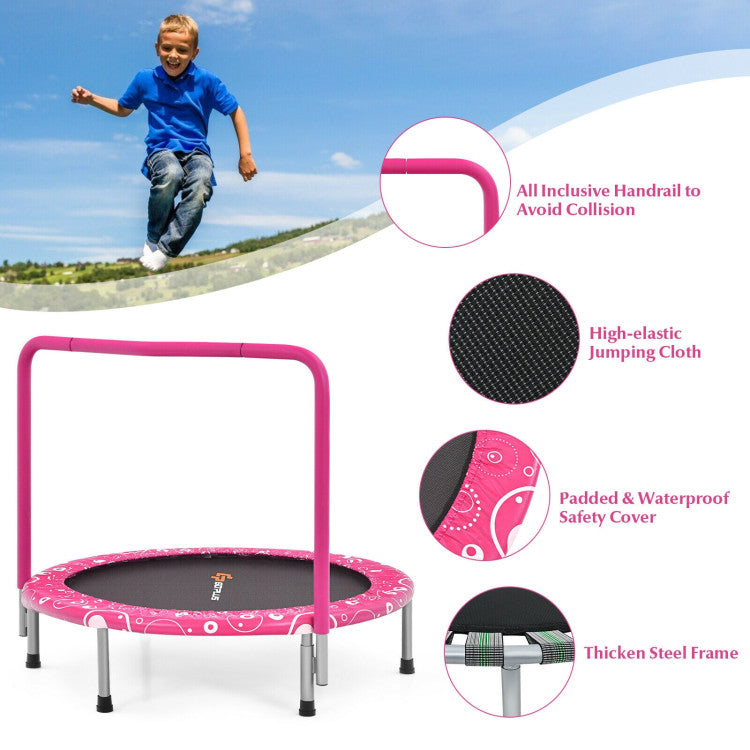 36 Inch Kids Trampoline Mini Rebounder with Full Covered Handrail (Pink)