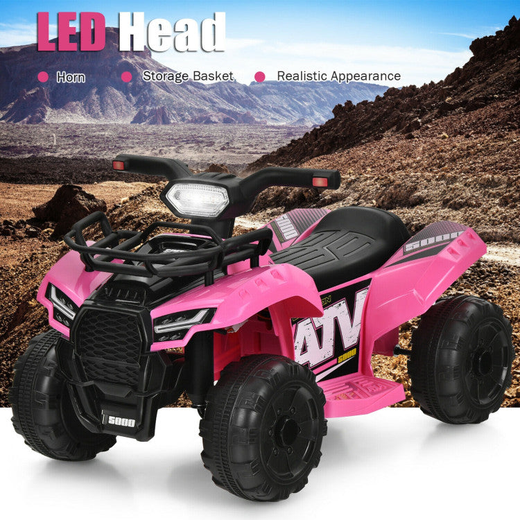 6V Kids ATV Quad Electric Ride On Car with LED Light and MP3 (Pink)