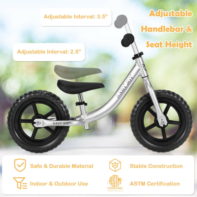 Aluminum Adjustable No Pedal Balance Bike for Kids