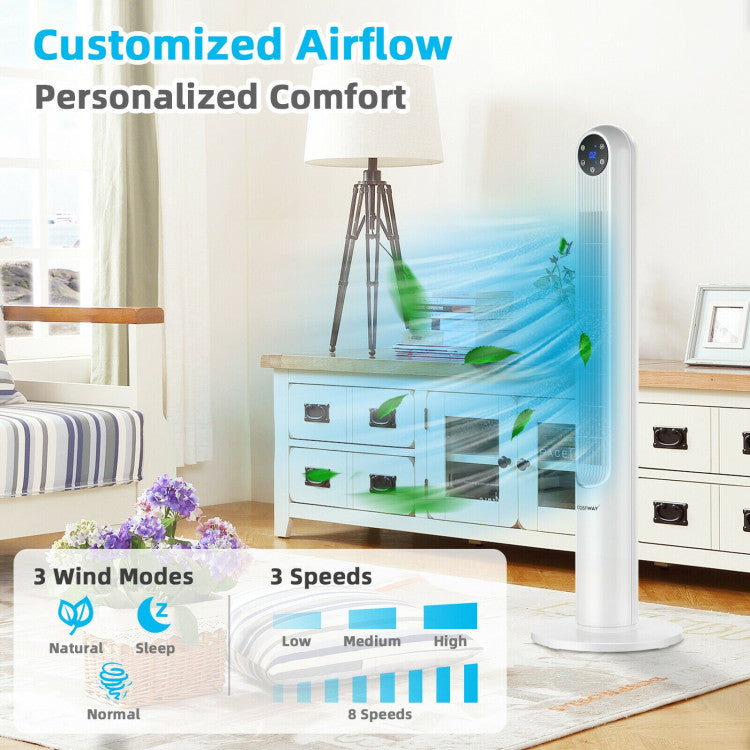 42 Inch 80 Degree Tower Fan with Smart Display Panel and Remote Control - White