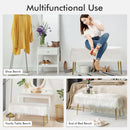 Modern Faux Fur Ottoman Bench with Golden Legs  - White