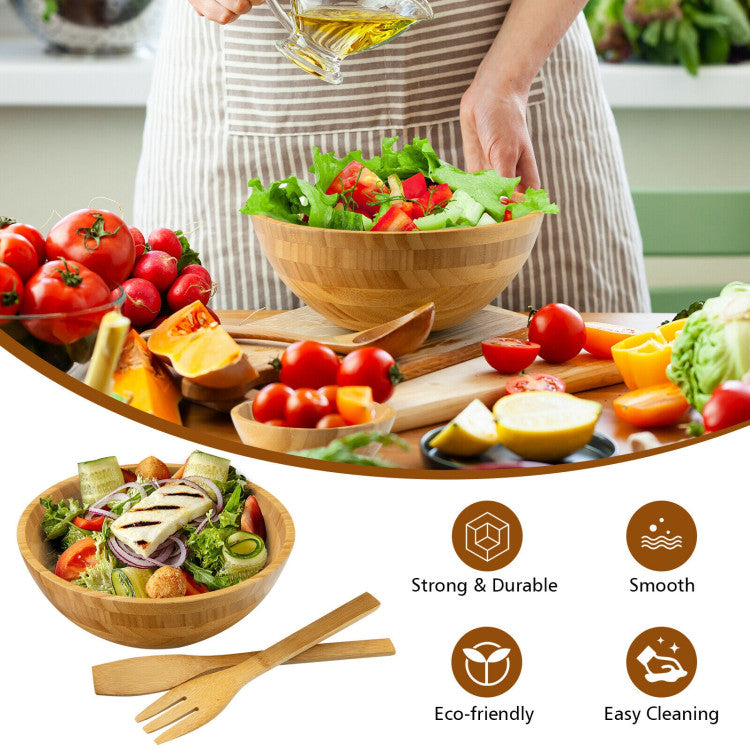 8 Pieces Bamboo Salad Bowl Set with Server Utensils