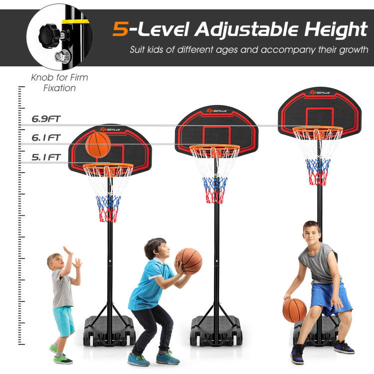 Adjustable Kids Basketball Hoop Stand with Durable Net and Wheel